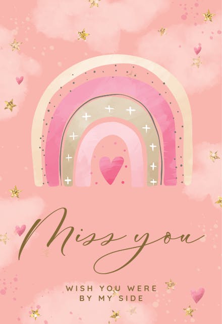 Pink rainbow - Miss You Card