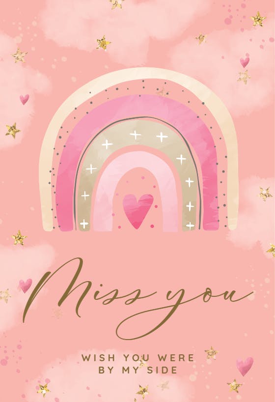 Pink rainbow - miss you card