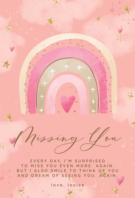 Pink rainbow heart - miss you card