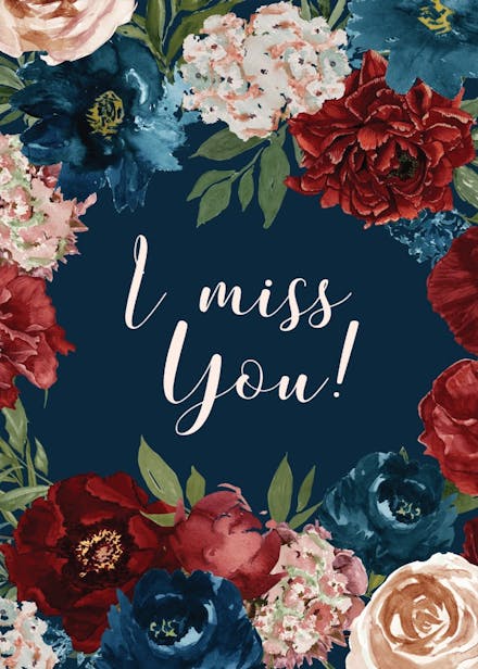 Purple flowers - miss you card