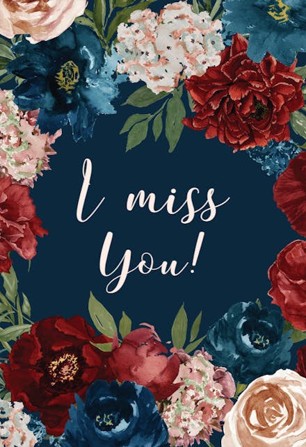 Purple Flowers - Miss You Card