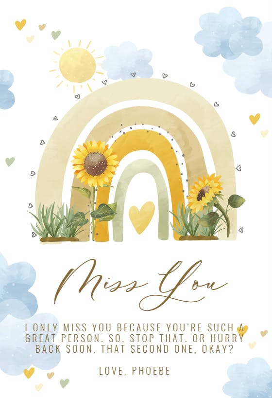 Rainbow sunflower - miss you card