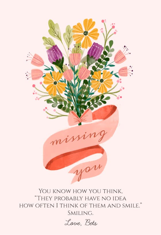 Ribboned & bowed - miss you card