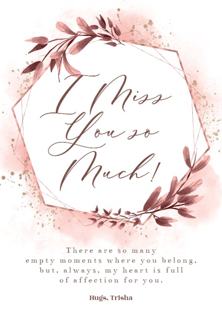 Rose Gold Geometric Floral Frames - Miss You Card