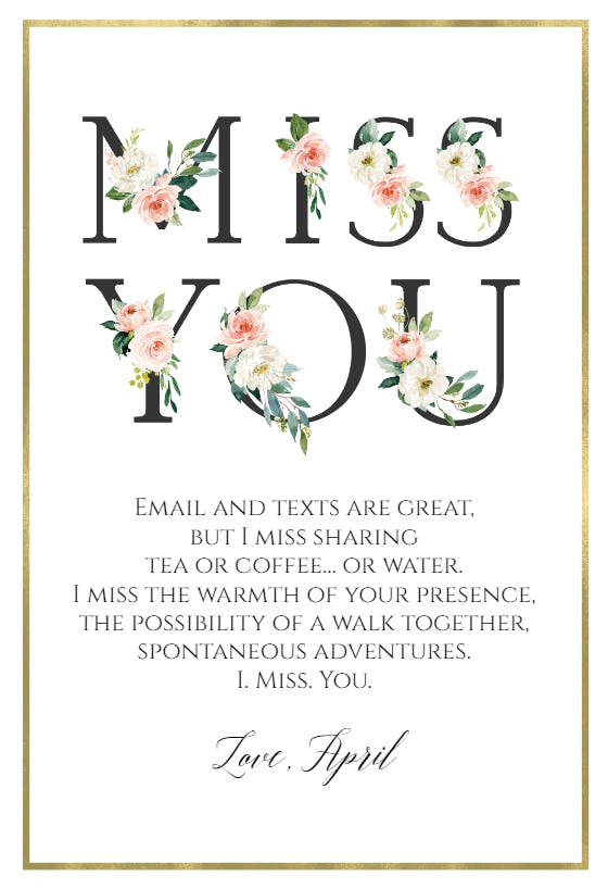 Spelled out - miss you card