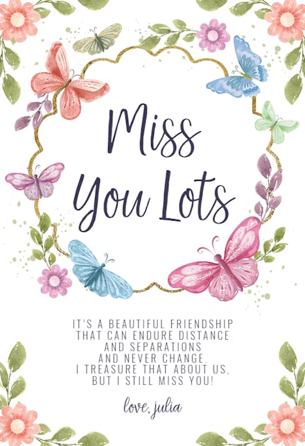 Spring and Butterflies - Miss You Card