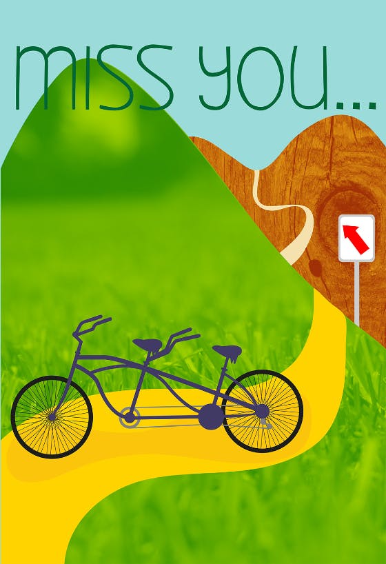 Tandem bicycle - miss you card