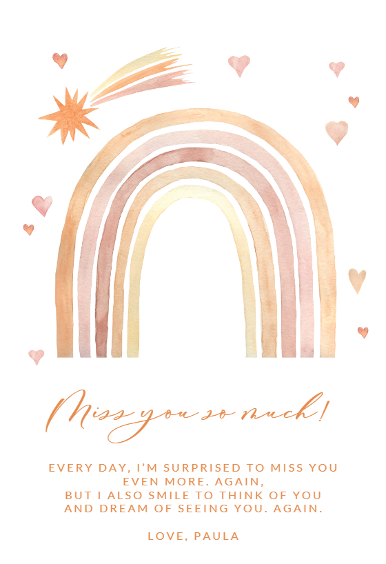 Thankful rainbow hearts - Miss You Card | Greetings Island