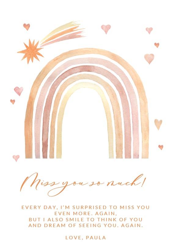Thankful rainbow hearts - tarjeta te extraño