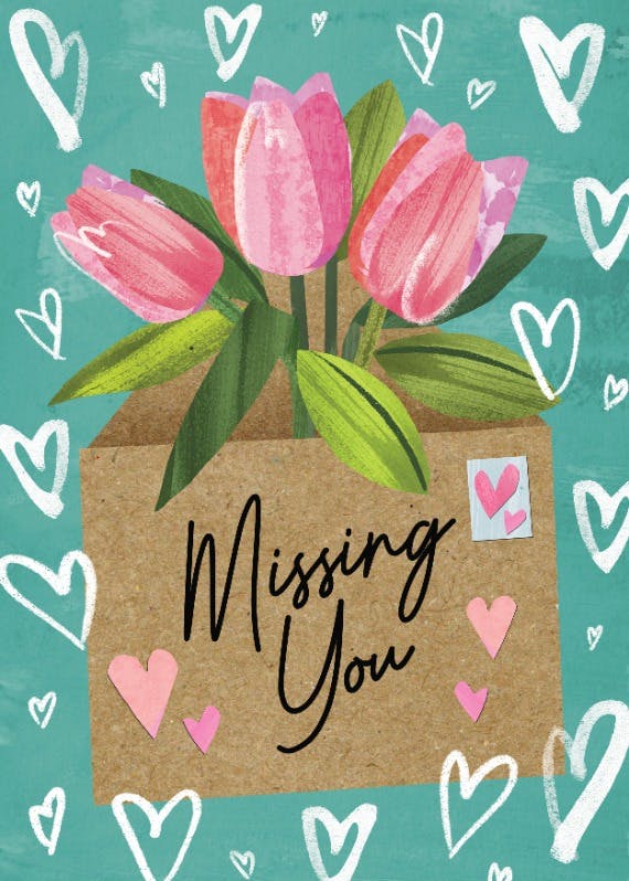Tulips miss you -  tarjeta de pensamientos y sentimientos