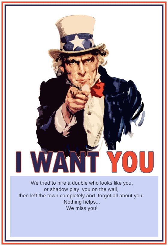 Uncle sam missing you - miss you card
