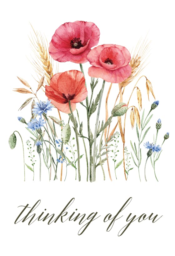 Watercolor poppies -  tarjeta te extraño