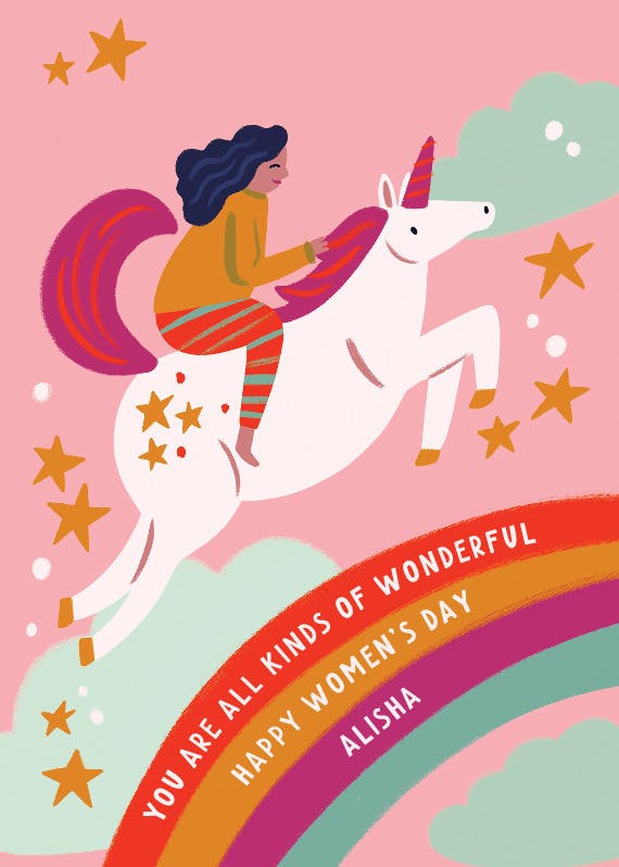 Rainbow unicorn quest - women's day card