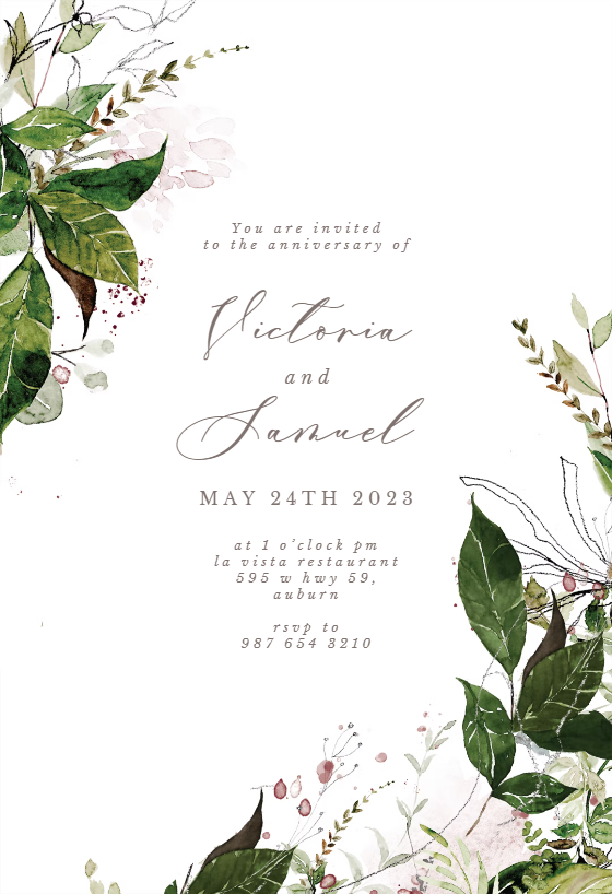 Double Frame & Leaves - Anniversary Invitation Template | Greetings Island