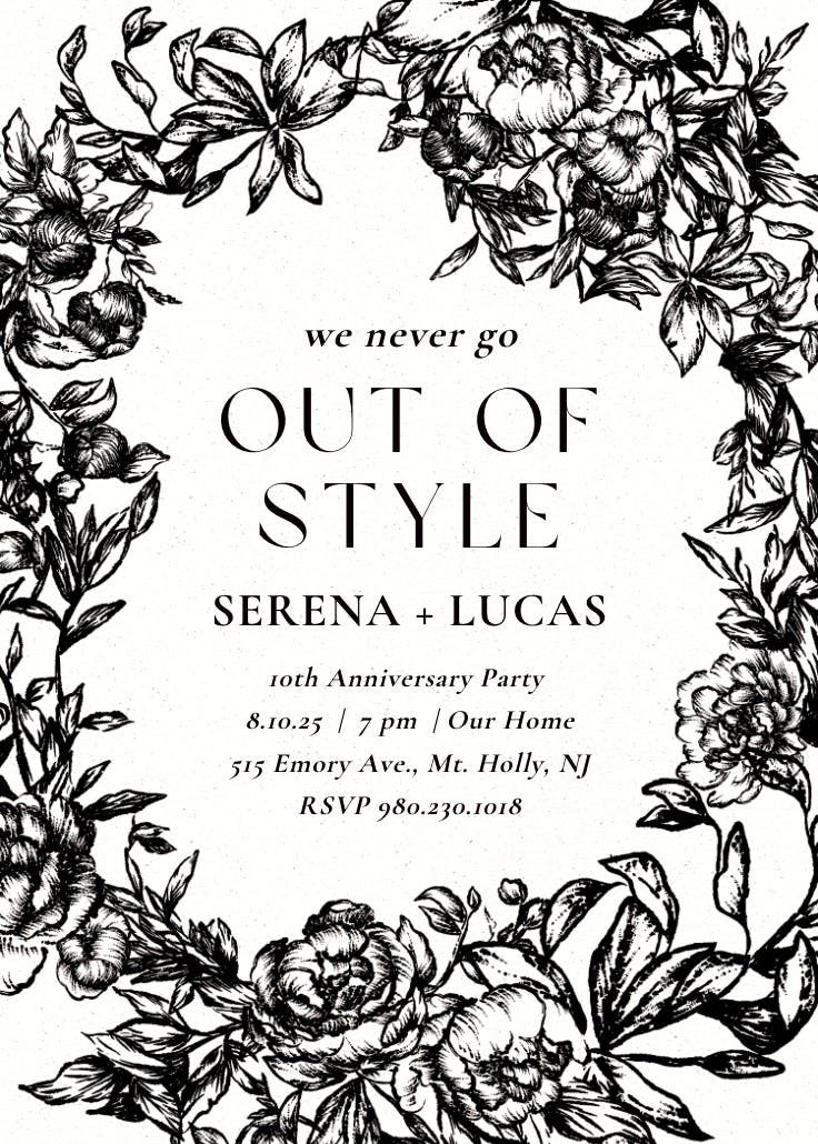 Antique florals - invitación de aniversario