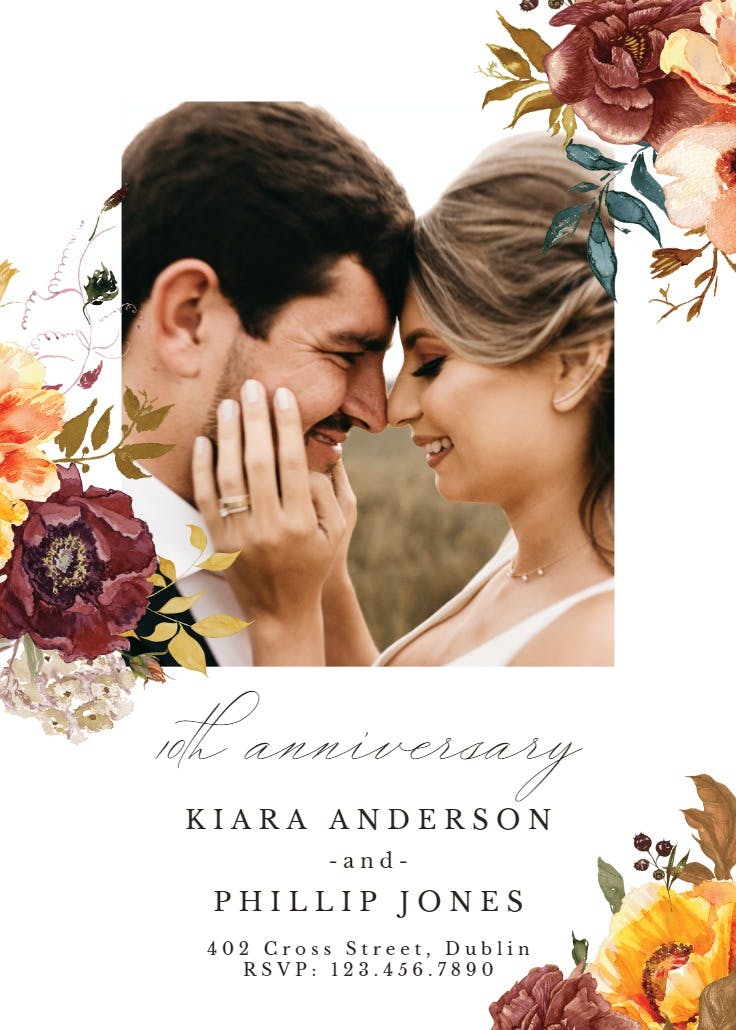 Autumn flowers photo - anniversary invitation