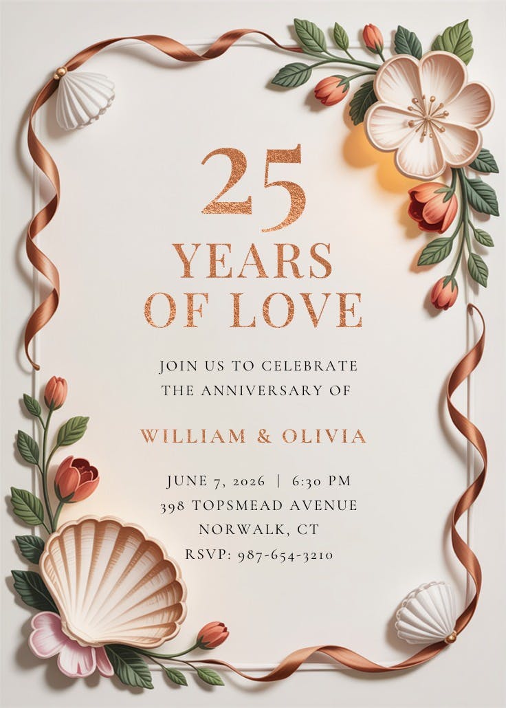 Beach florals - invitación de aniversario