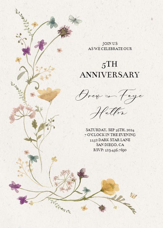 Bloom wildflower - anniversary invitation