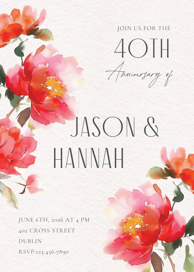 Blossoms & vows - anniversary invitation