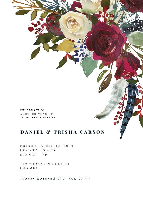 Boho bordo flowers - party invitation