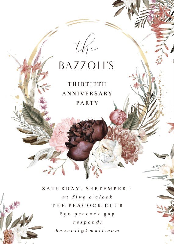 Boho rose - anniversary invitation