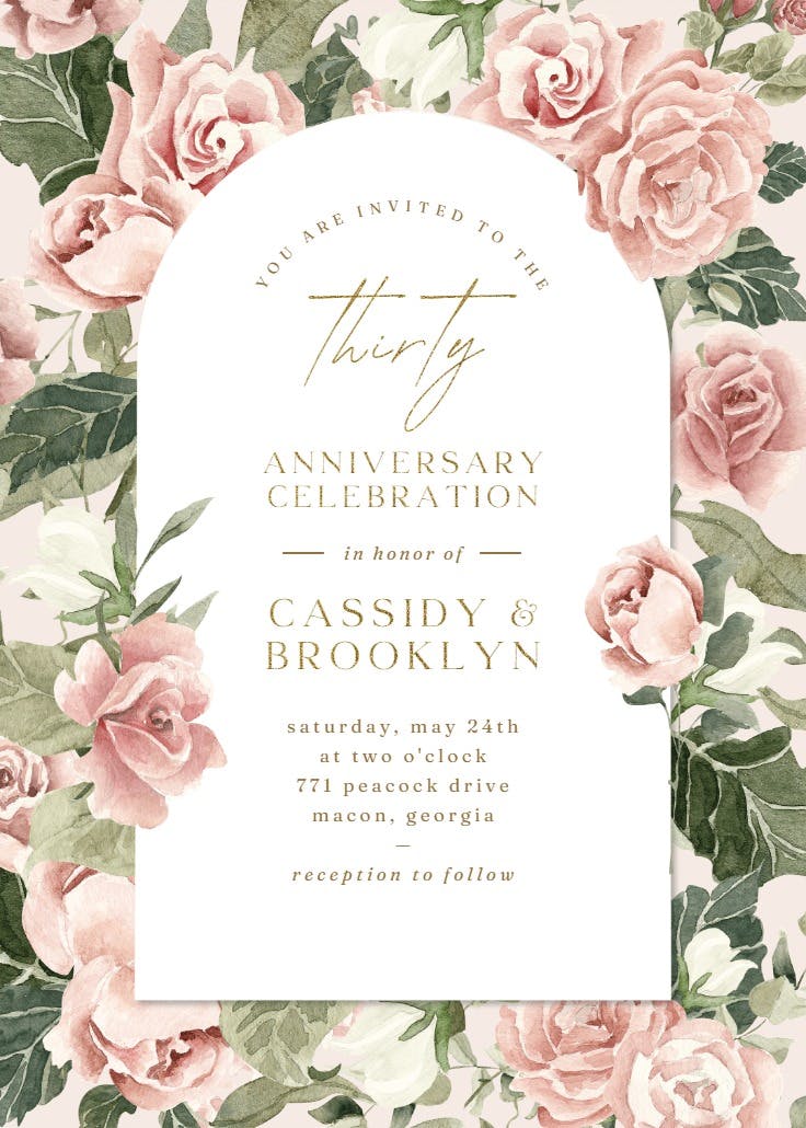 Boho rose dusty pink frame - anniversary invitation