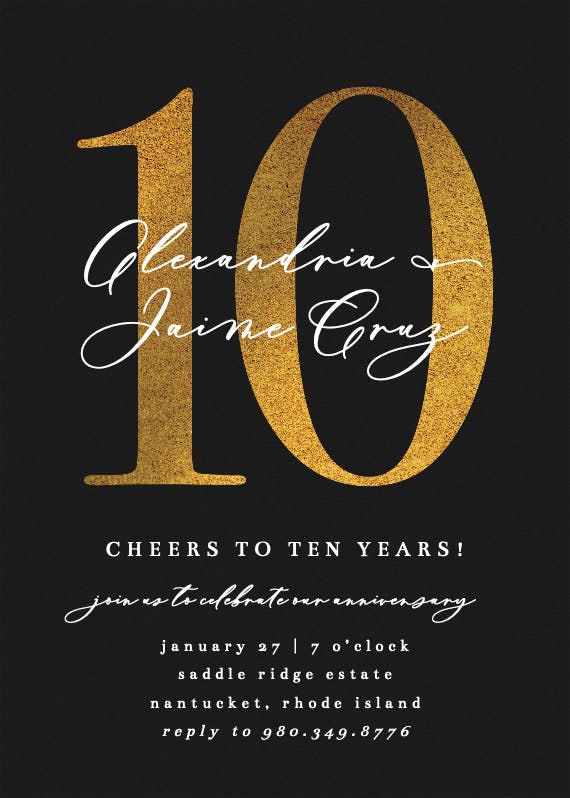 Bold numeral 10 - anniversary invitation
