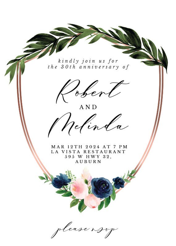 Bridal navy flower crest - party invitation