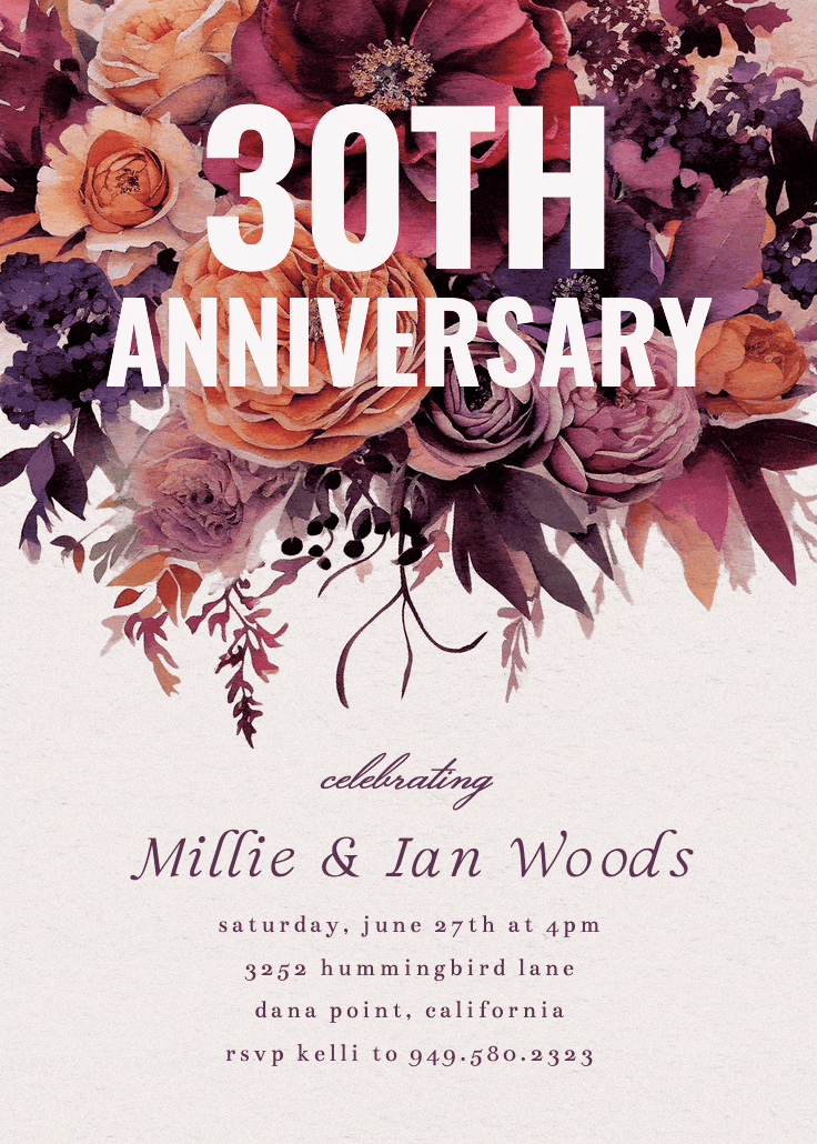 Burgundy bouquet - anniversary invitation