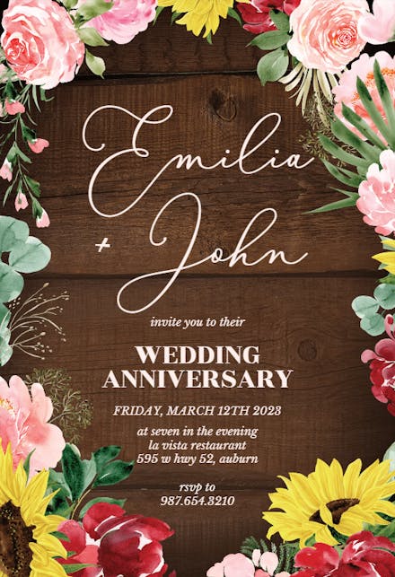 Burgundy Sunflower - Invitación De Aniversario