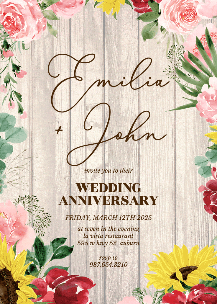 Burgundy sunflower - invitación de aniversario