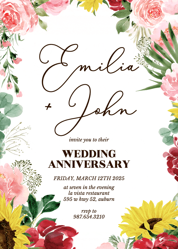 Burgundy sunflower - invitación de aniversario