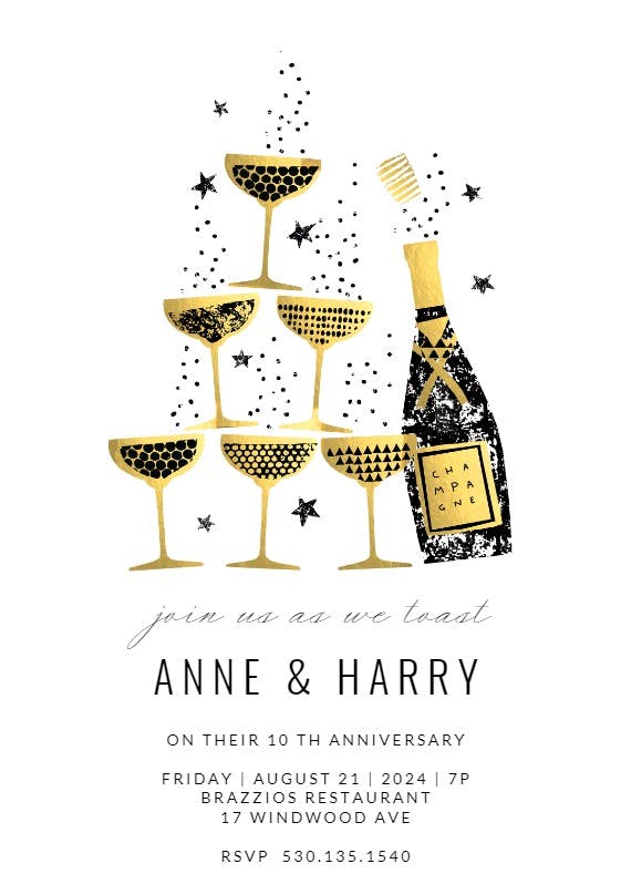 Champagne fountain - anniversary invitation