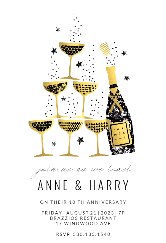 Champagne Fountain - Anniversary Invitation Template | Greetings Island