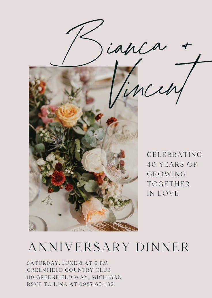 Class & romance - invitación de aniversario