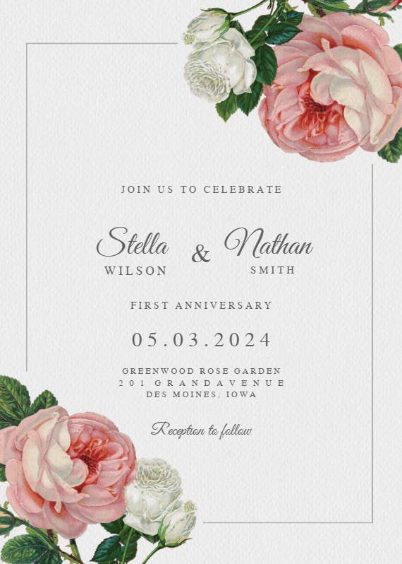 Classic roses - anniversary invitation