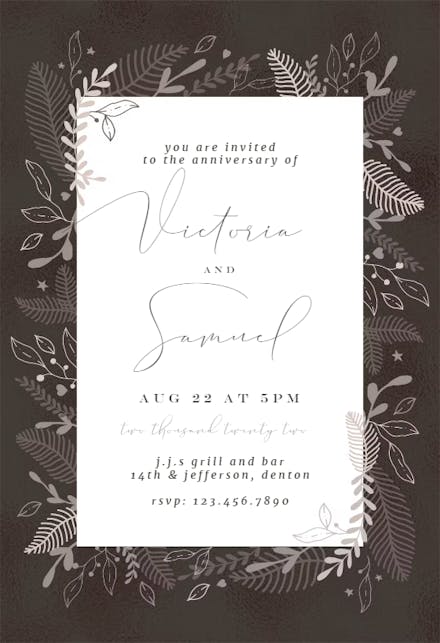 Cream Floral Border - Invitación De Aniversario