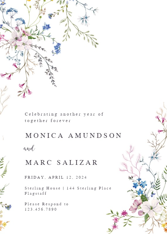 Dainty Flowers - Anniversary Invitation Template (Free) | Greetings Island