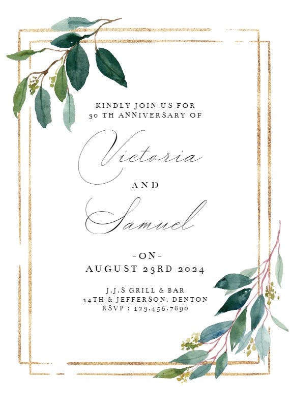 Double frame & leaves -  invitación de aniversario