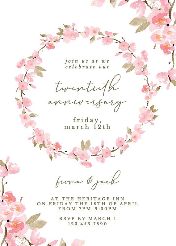 Elegant cherry blossom - anniversary invitation