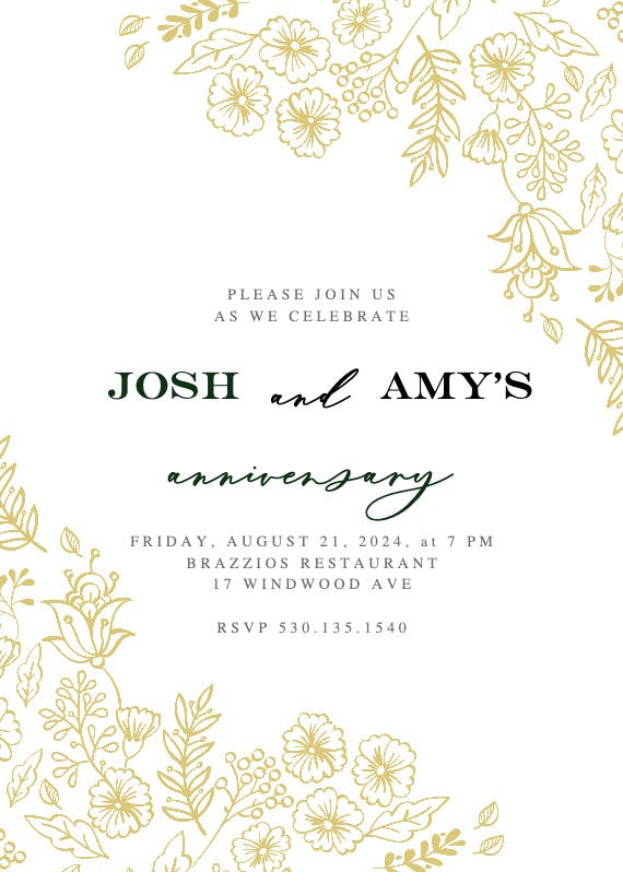 Elegant flowers - anniversary invitation