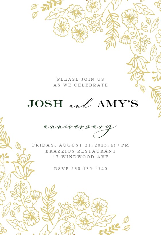 Elegant Flowers - Anniversary Invitation Template (free) 