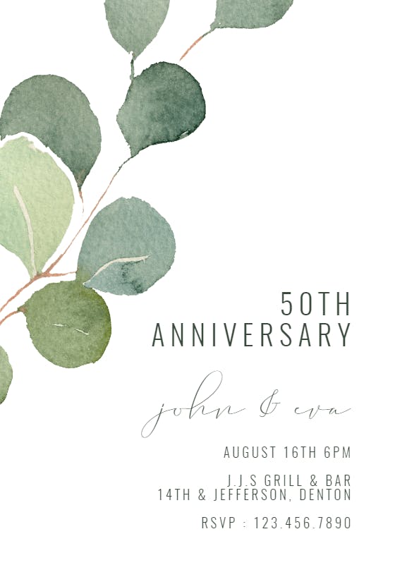 Eucalyptus leaves - anniversary invitation