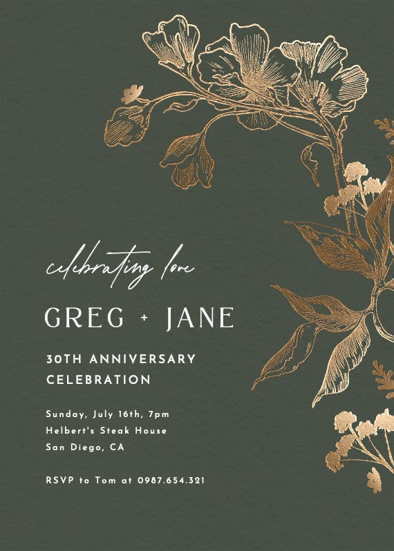 Golden orchid - anniversary invitation