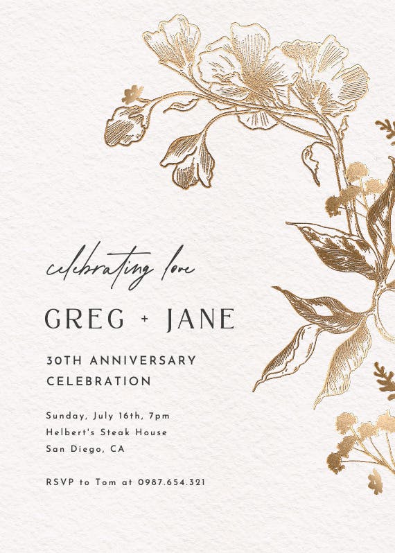 Golden orchid - anniversary invitation