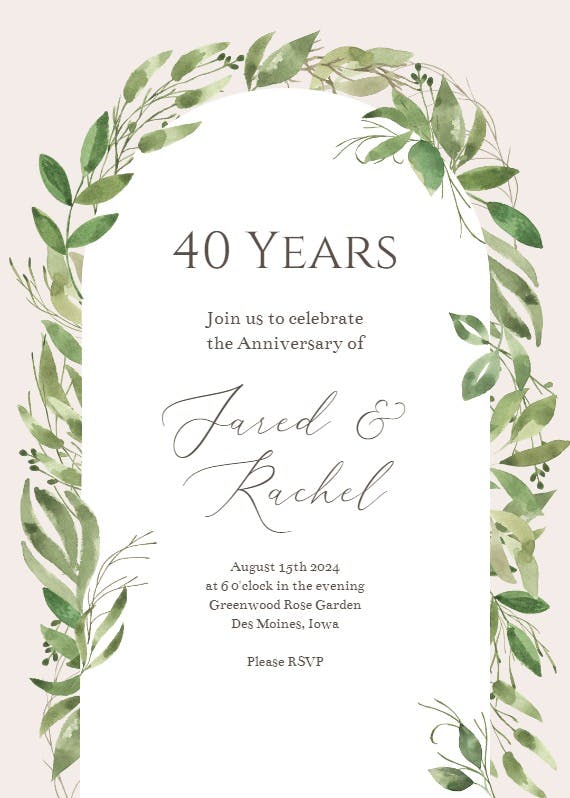 Feathery ferns - anniversary invitation