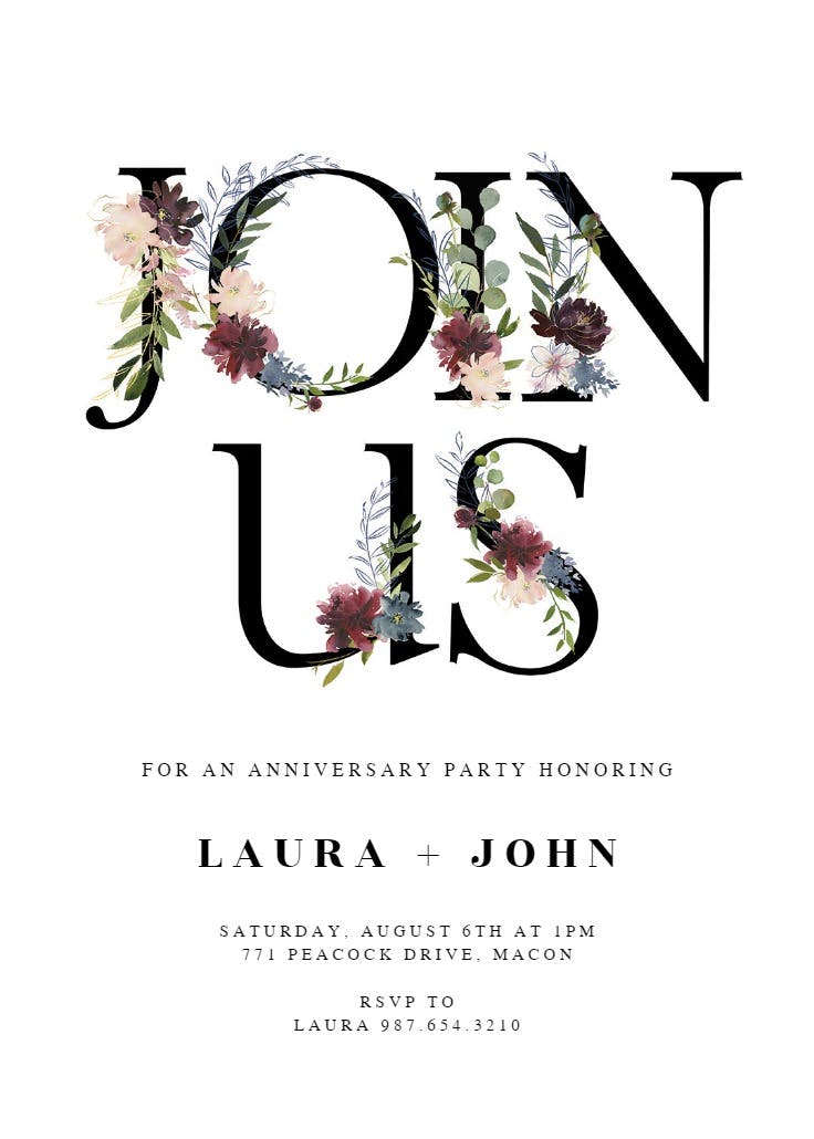 Floral letters - anniversary invitation