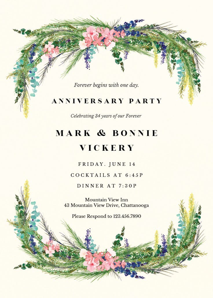 Floral pine - anniversary invitation