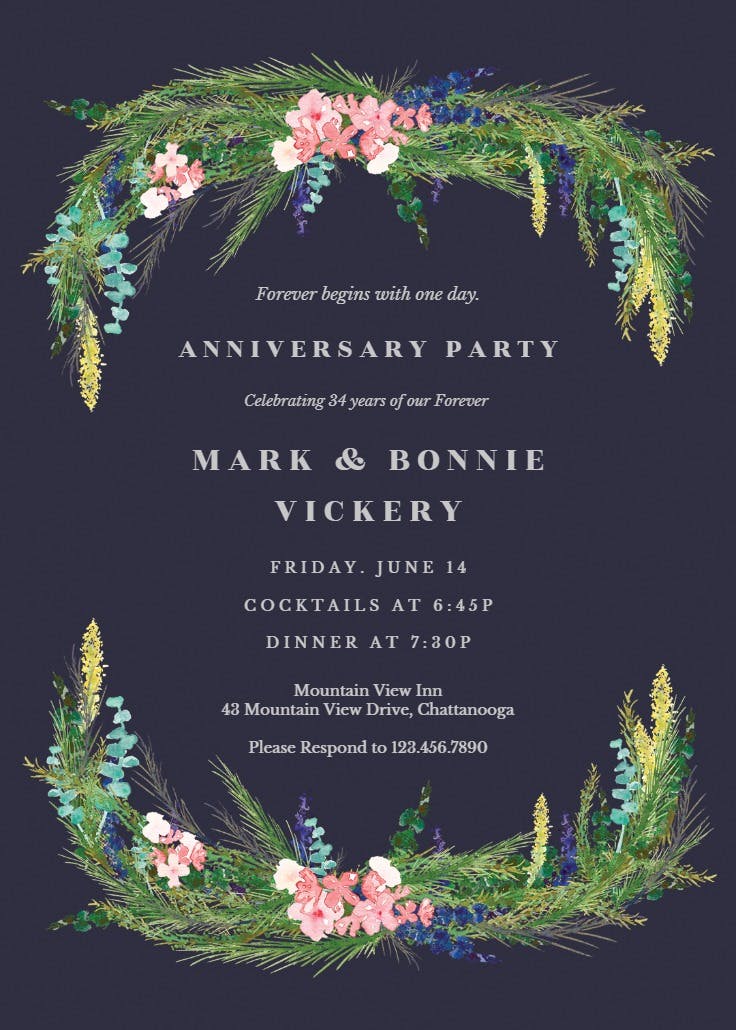 Floral pine - anniversary invitation