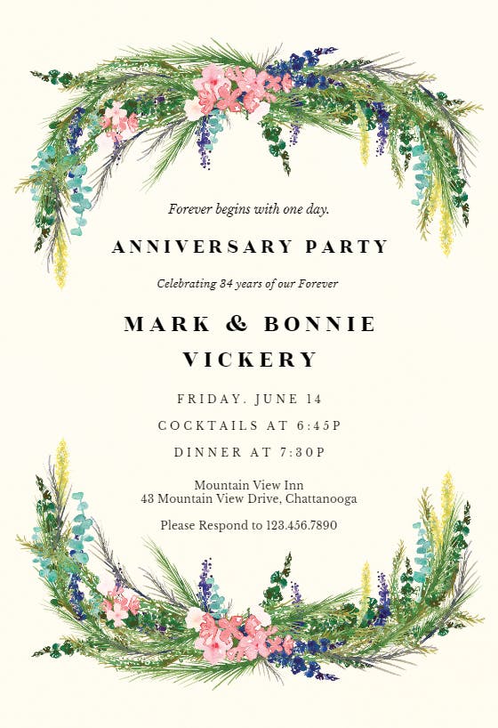 Floral pine - anniversary invitation